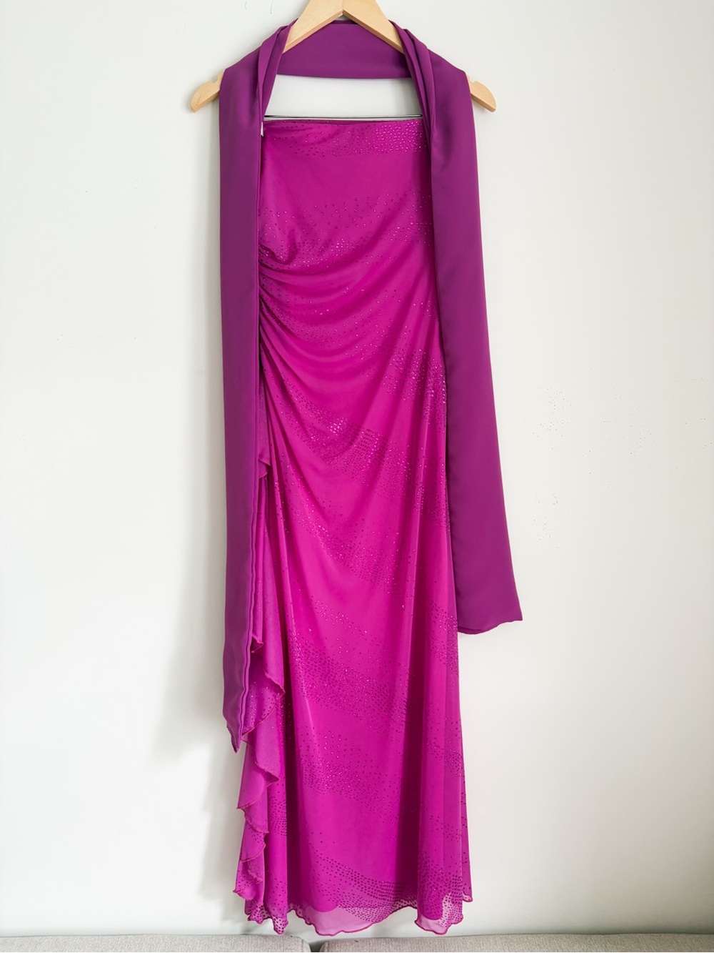 Vintage Mariposa Strapless Fuchsia Evening Gown with Scarf, Size Small - Picture 6 of 9